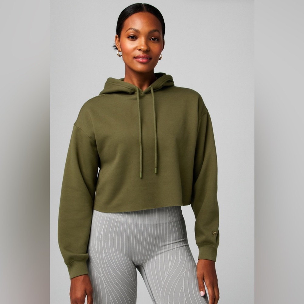 Fabletics Utility Green Cropped Hoodie- XL